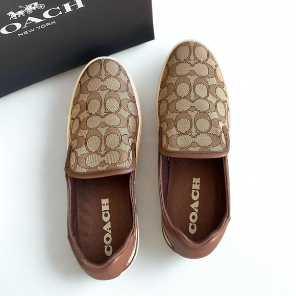 Coach Wells Slip On Sneakers C4393 Sig PVC Khaki Saddle Women’s 9B NIB - Picture 7 of 12